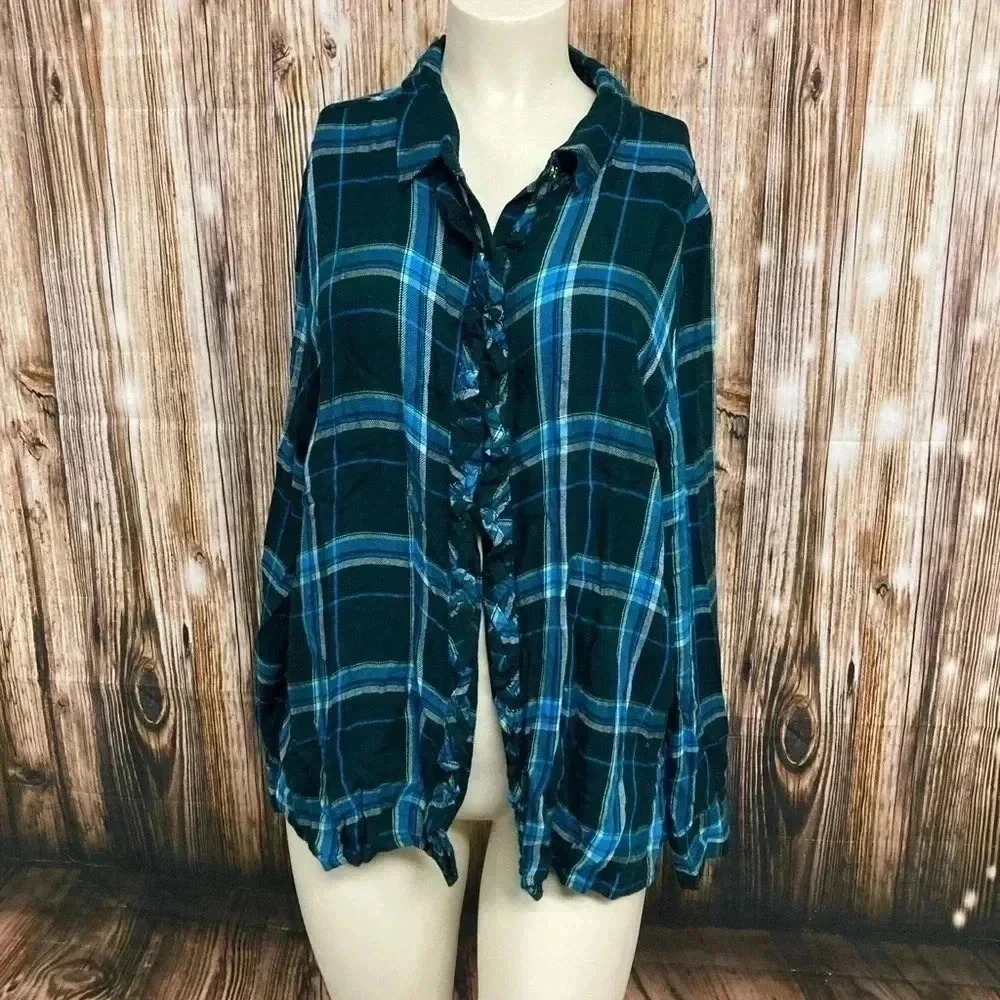 Plaid button long‎ sleeve